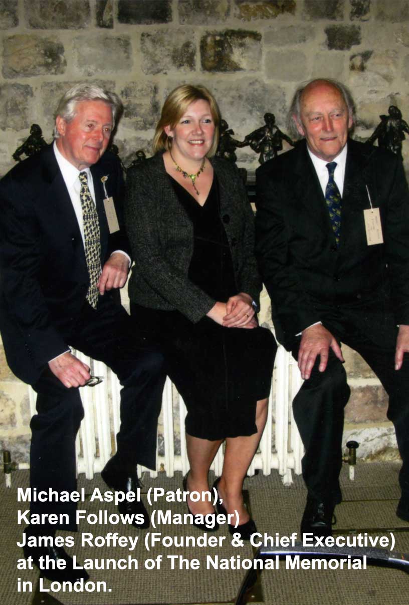 Michael Aspel, patron and former evacuee, with Karen Follows and James Roffey